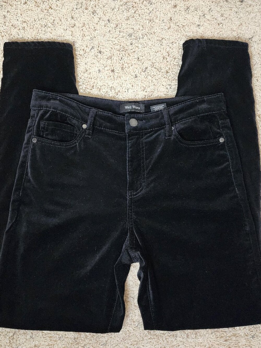 Well Worn Women's High Rise Luxe Velvet Tapered Black Pants Size 4 / 27 Cotton